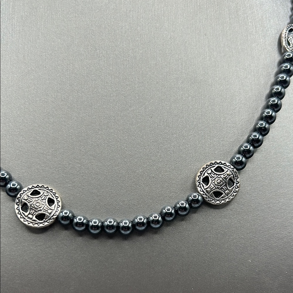 Handmade Elegant Hematite Beaded Necklace 18” - Picture 2 of 4